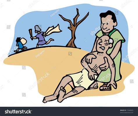 The Good Samaritan Helps A Man Attacked By Royalty Free Stock Vector