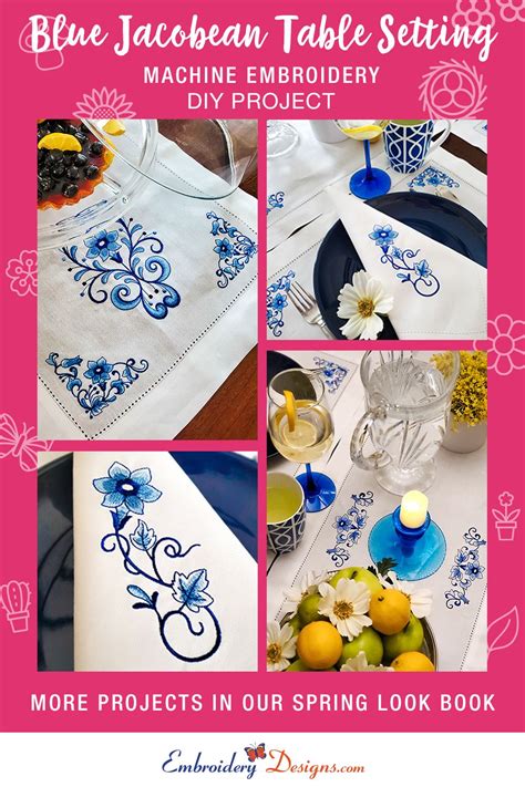 Blue Jacobean Embroidery Design Table Setting In 2021 Embroidery