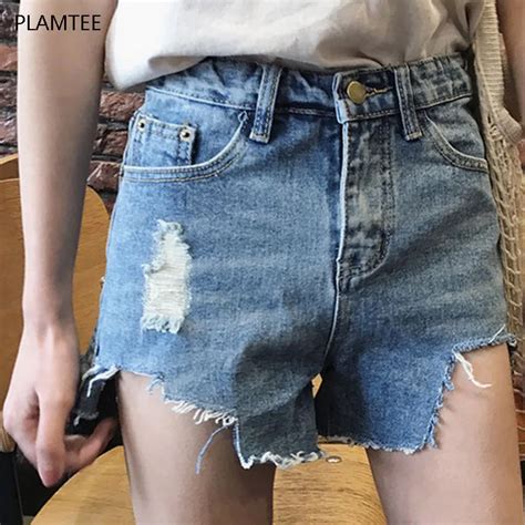 Plamtee 2018 Summer Female Jeans Shorts Casual All Match Frayed Denim