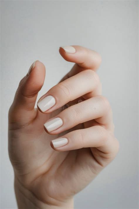 Elegant Hand With Manicured Nude Nails Stock Photo Image Of Beauty Neutral