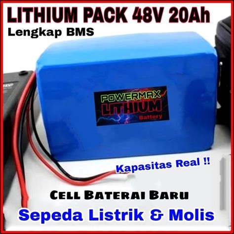 LITHIUM PACK POWERMAX 48V 20AH LENGKAP BMS Aki Sepeda Listrik Molis