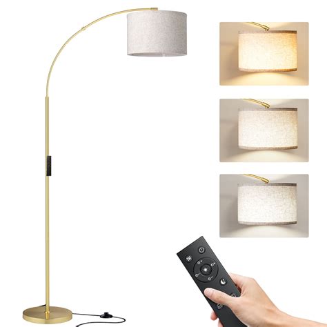 Aohao Dimmable Gold Arc Floor Lamp With Adjustable Beige Linen