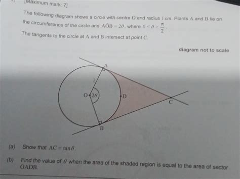 Solved Maximum Mark 7 The Following Diagram Shows A Circle With