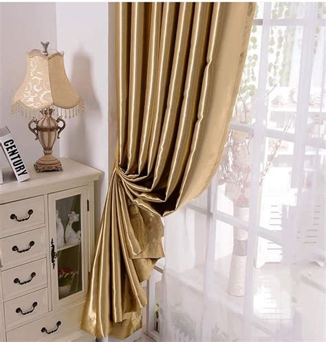 Myru 1 Pair Semi Blackout Gold Curtains For Living Room Bedroom Grommet Top Golden