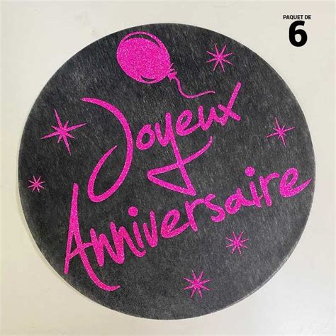 6 Sets De Table Joyeux Anniversaire Fuchsia