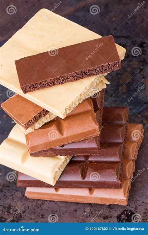 Milk Dark And White Chocolate Bars Stock Photo Image Of Copy Broken