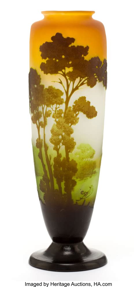 Galle Overlay Glass Landscape Vase Orange To White Glass With Lot 62063 Heritage Auctions