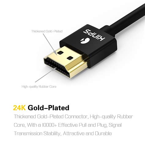 4k Hdmi Cable Kinps 15ft Ultra Slim Cable V14 With Ethernet 24k Gold