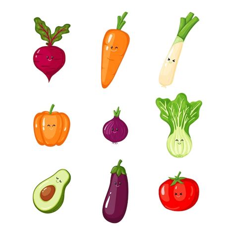 Premium Vector Vector Cute Vegetables Character Set Cartoon