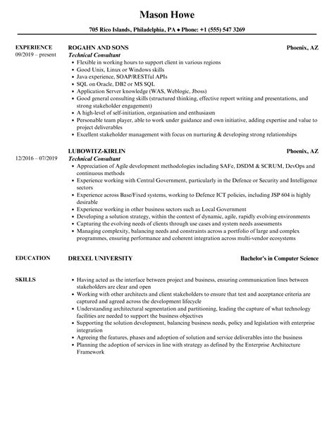 Technical Consultant Resume Samples Velvet Jobs