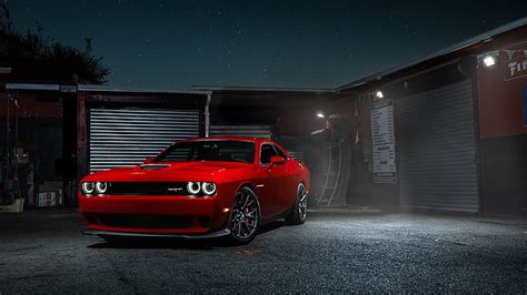 Hd Wallpaper Car Dodge Challenger Night Neon Rt Gas Station