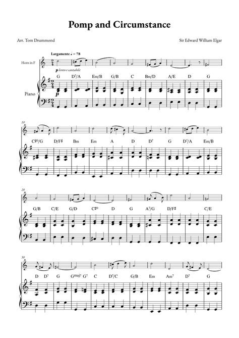 Pomp And Circumstance Sheet Music Elgar French Horn And Piano