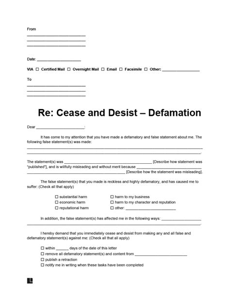 Cease And Desist Slander Letter Free Template Free Printable Templates