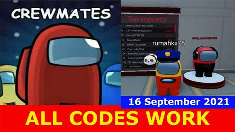 All Codes Work Crewmates Among Us Roblox September Youtube