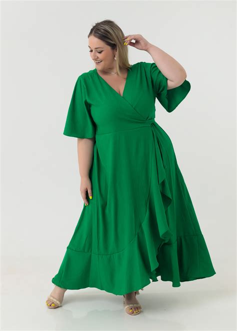 Vestido Longo Transpassado Plus Size Feminino Estilo Próprio Moda