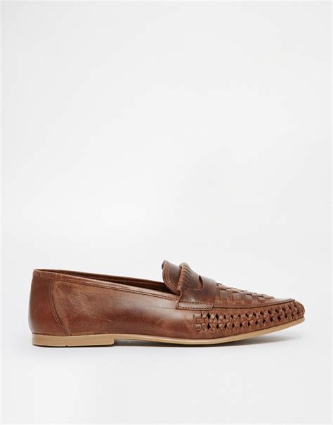 Asos Woven Loafers In Leather In Brown For Men Lyst