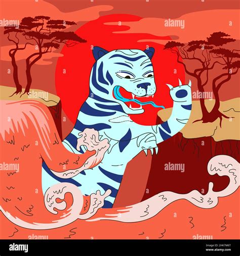 Nouvelle Ann E Chinoise De L Eau Bleue Tigre Affiche Carte De V Ux Avec