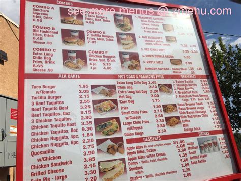 Menu at Bob's Burgers fast food, Albuquerque, Juan Tabo Blvd NE