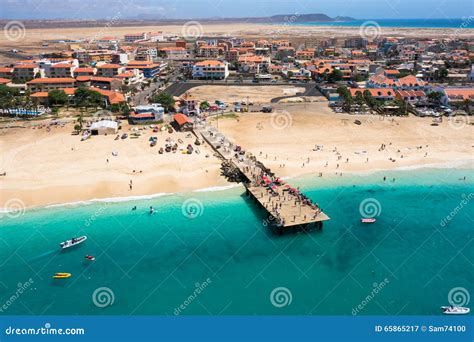 Aerial View of Santa Maria Beach Pontoon in Sal Island Cape Verde ...