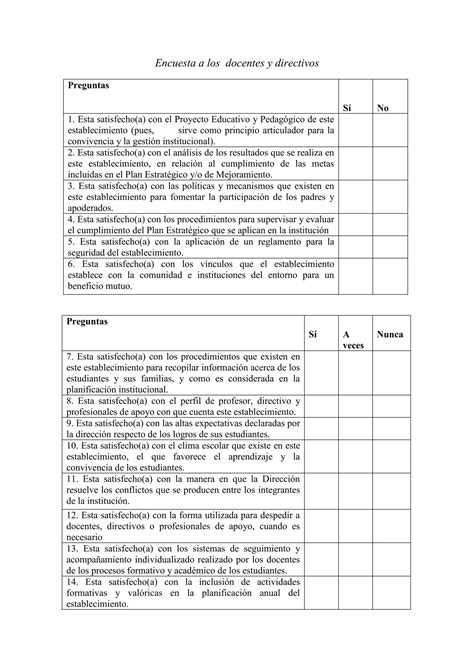 Encuesta A Los Docentes Y Directivos PDF Descarga Gratuita