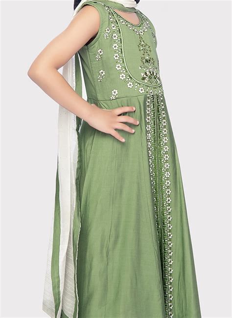 Shop Pista Green Cotton Embroidered Straight Pant Suit Party Wear