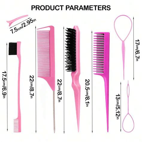 10 Pieces Hair Styling Comb Set Teasing Hair Brush Triple Teasing Comb Rat Tail Combs Edge Brush