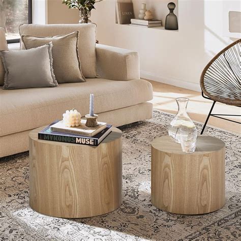 Williamspace Nesting Coffee Table Set Of 2 Round Wooden Wood Accent Living Room Tables Modern