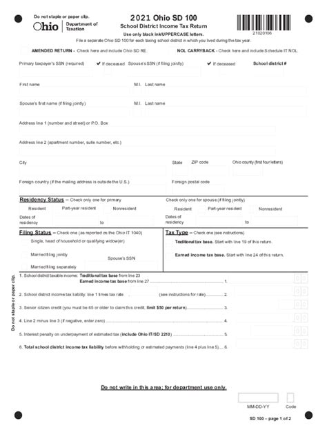 Ohio Tax Form Printable Forms Free Online