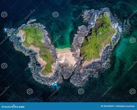 Aerial Drone Photo Deserted Island In The Pacific Ocean Off The Coast