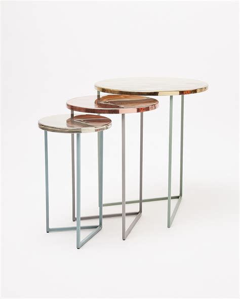 Metallic Round Nesting Tables Set Of Three Oliver Bonas Nesting Tables Iron Table Table