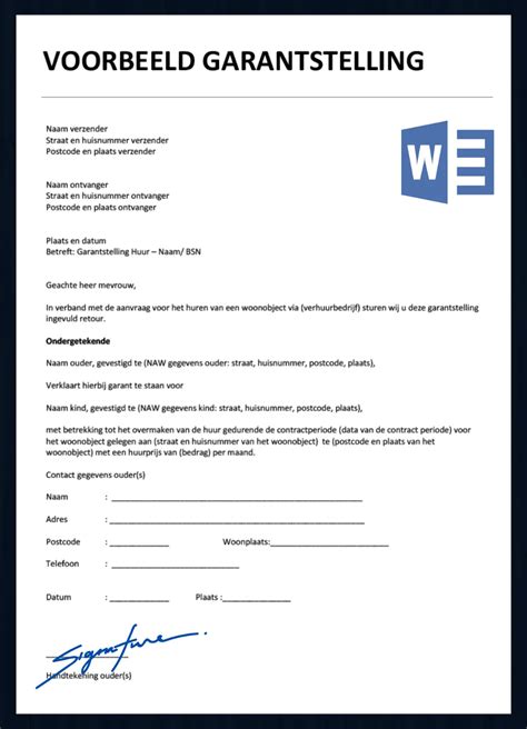 Voorbeeld Garantstelling Gratis Sjablonen In Word