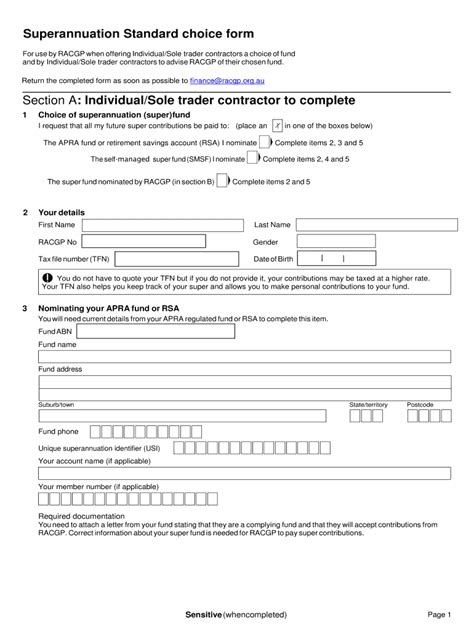 Fillable Online Superannuation Standard Choice Form Section A Racgp