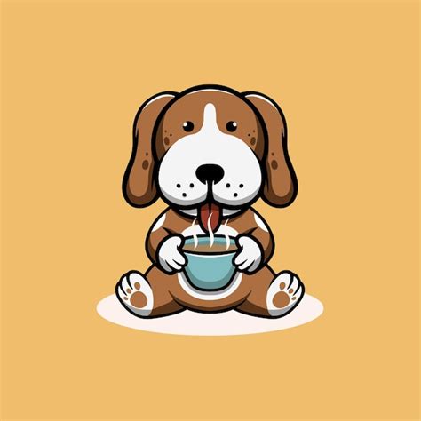 Cão bonito dos namorados bebendo chocolate quente ilustração dos