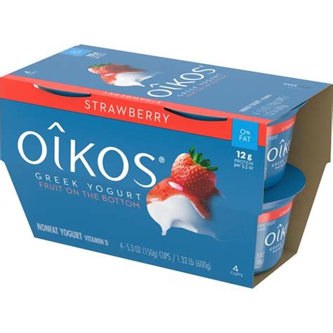 Dannon Oikos Strawberry Nonfat Greek Yogurt 4Pk Cups Hy Vee Aisles