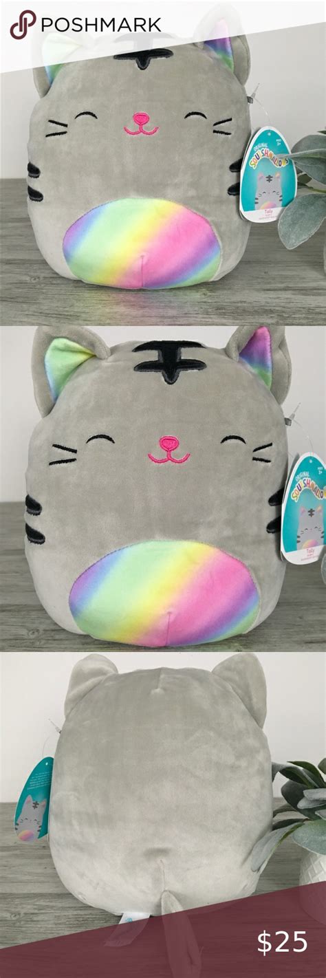 Squishmallows™️tally Gray Cat 8” Nwt Kellytoy Rainbow Pastel Striped