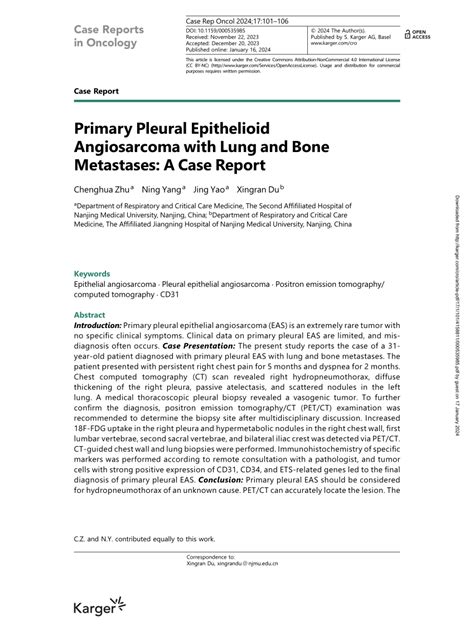 Pdf Primary Pleural Epithelioid Angiosarcoma With Lung And Bone