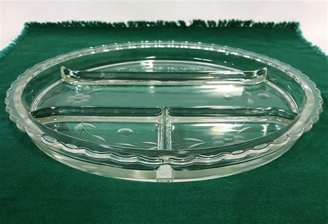 Vintage Clear Glass Divided Relish Dish With Etched Flowers And Etsy Relish Dish Clear Glass