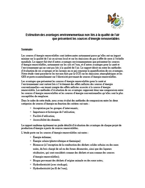 Estimation des avantages environnementaux non liés à la qualité de l