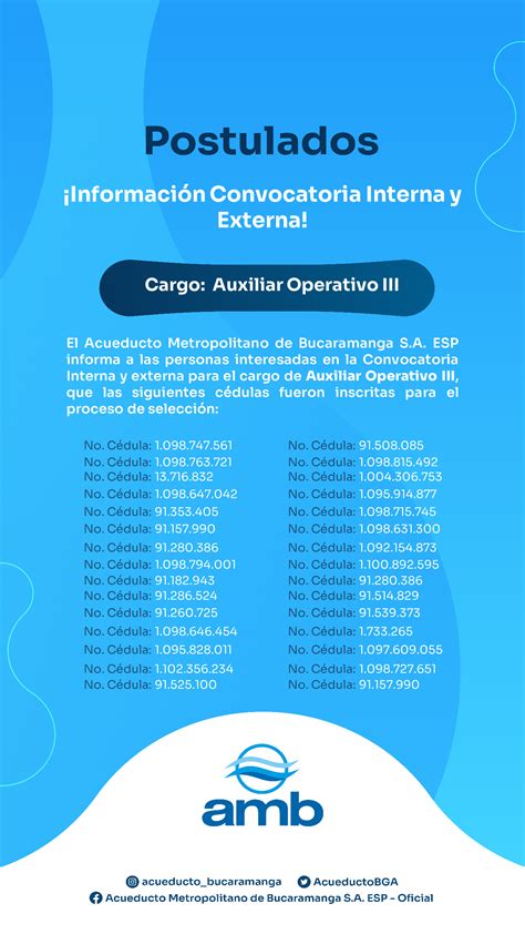 Postulados Convocatoria Interna Y Externa Amb Acueducto