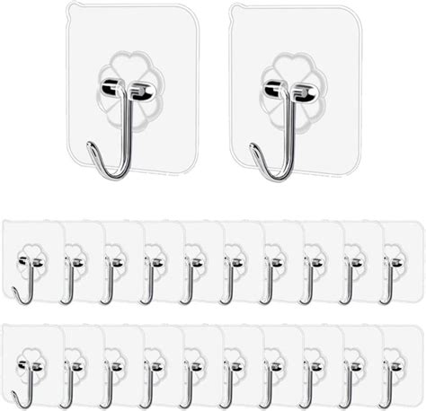 15Pcs Adhesive Hooks For Hanging Clear Self Adhesive Hooks Plastic