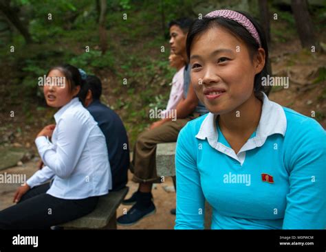 North Korean Women Sit In A Park North Hwanghae Province Kaesong