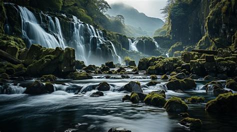 Premium Ai Image Epic Waterfall Long Exposure Photography Ireland