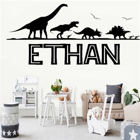 Custom Name Dinosaur Wall Decal For Boys Room Kids Personalized