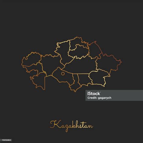 Vetores De Mapa Da Região De Kazakhstan Esboço Dourado Do Inclinação No Fundo Escuro E Mais