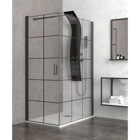 Karag Nero Pivot Free Rectangular Shower Cabin With Fixed Crystal