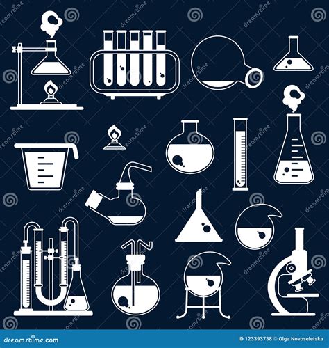 Sistema De Iconos Del Blanco Del Equipo De Laboratorio Ciencia Química Y Física Ilustración Del