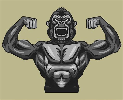 Premium Vector Ferocious Strong Gorilla Showing Muscle Vector