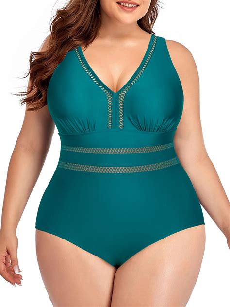 Rivelino Plus Size One Piece Swimsuits For Women Sexy V Neck Backless