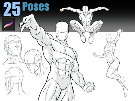 Procreate Pose Pack 25 Stamps Superhero Figures Etsy