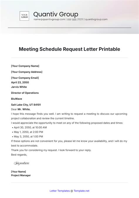 Free Meeting Schedule Request Letter Printable Template Edit Online And Download